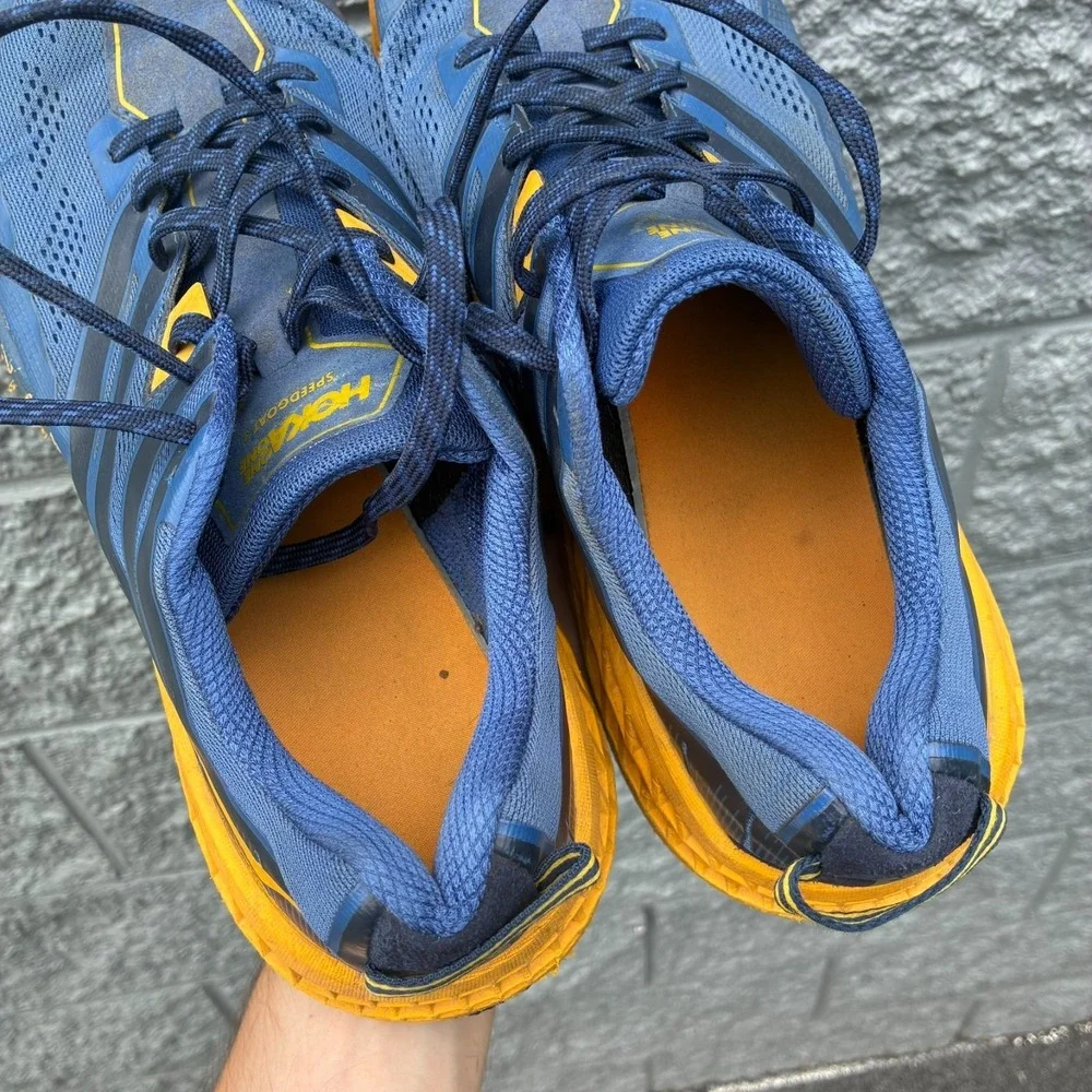 Hoka One One Speedgoat 3 Blue Yellow Trail Running Shoes Mens Size 13 Vibram